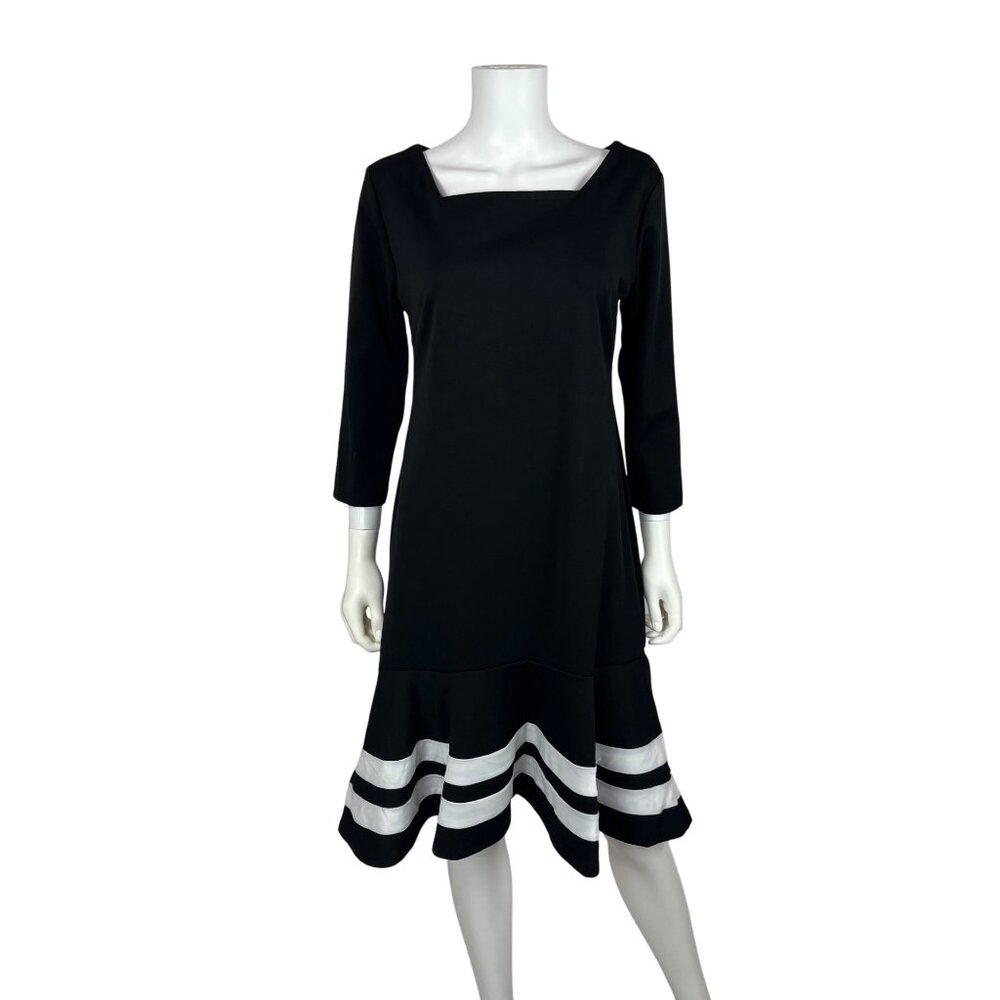 ACEVOG Black White Dress Womens Large NWT Retro Wiggle Striped Tiered Skirt - Picture 2 of 10